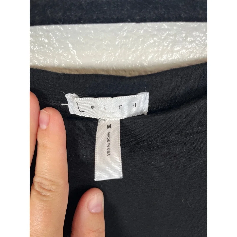 Leith High Waisted Midi Pencil‎ Skirt Stretch Bodycon Solid Black Medium